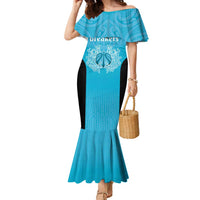 New Zealand Custom Family Matching Mermaid Dress and Hawaiian Shirt Fire Basketball Maori Tribal Sky Blue - Polynesian Pride