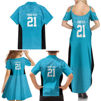 New Zealand Custom Family Matching Summer Maxi Dress and Hawaiian Shirt Fire Basketball Maori Tribal Sky Blue - Polynesian Pride
