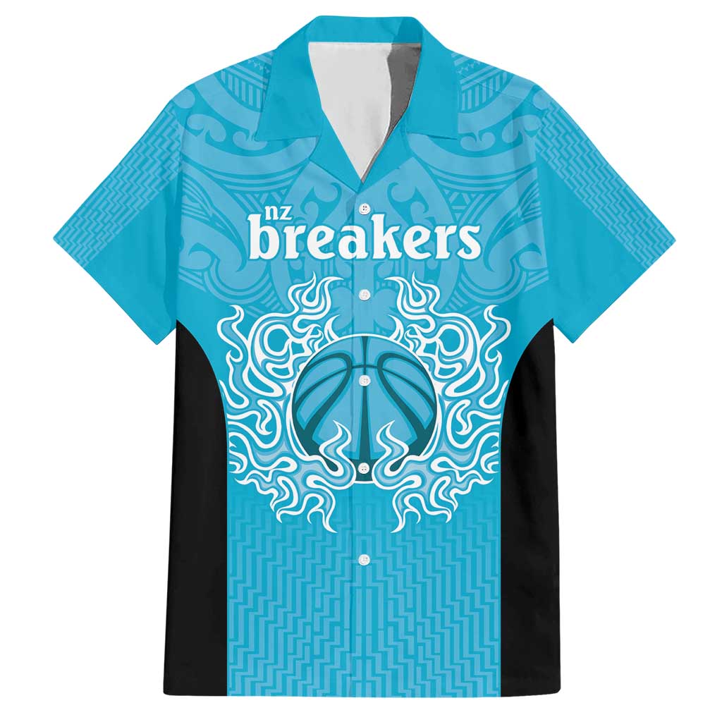 New Zealand Custom Hawaiian Shirt Fire Basketball Maori Tribal Sky Blue - Polynesian Pride