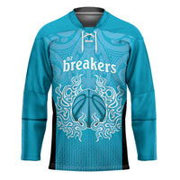 New Zealand Custom Hockey Jersey Fire Basketball Maori Tribal Sky Blue - Polynesian Pride