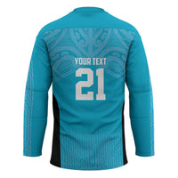 New Zealand Custom Hockey Jersey Fire Basketball Maori Tribal Sky Blue - Polynesian Pride