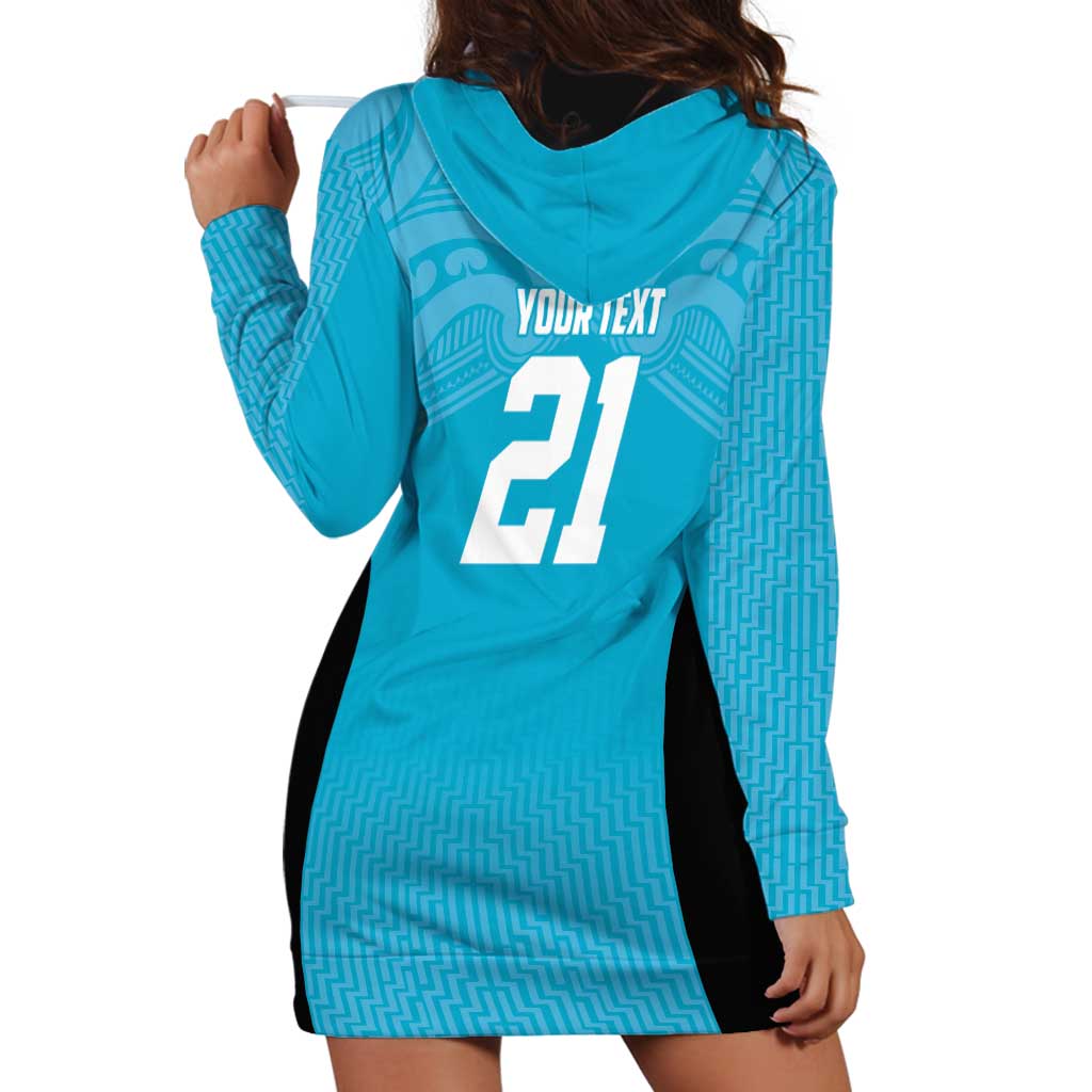 New Zealand Custom Hoodie Dress Fire Basketball Maori Tribal Sky Blue - Polynesian Pride