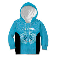 New Zealand Custom Kid Hoodie Fire Basketball Maori Tribal Sky Blue - Polynesian Pride