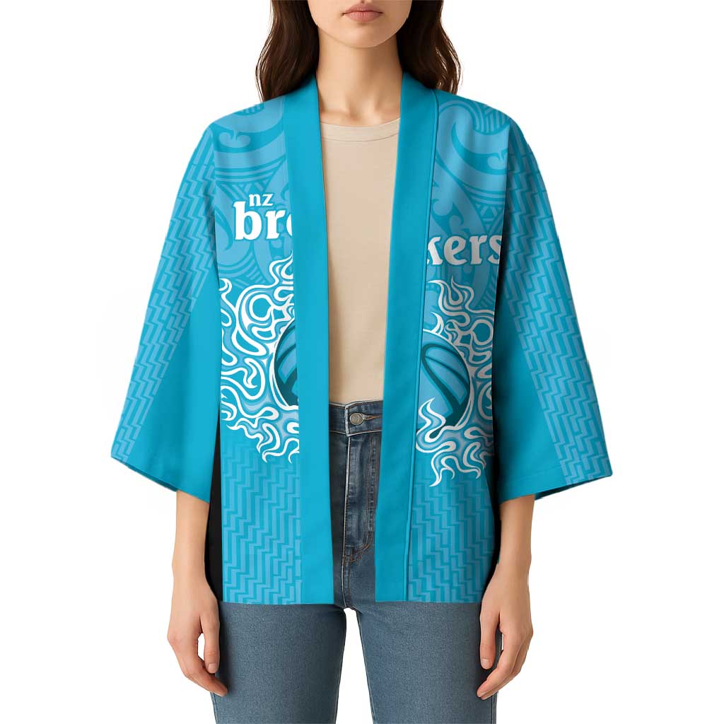 New Zealand Custom Kimono Fire Basketball Maori Tribal Sky Blue - Polynesian Pride