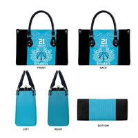 New Zealand Custom Leather Bag Fire Basketball Maori Tribal Sky Blue - Polynesian Pride