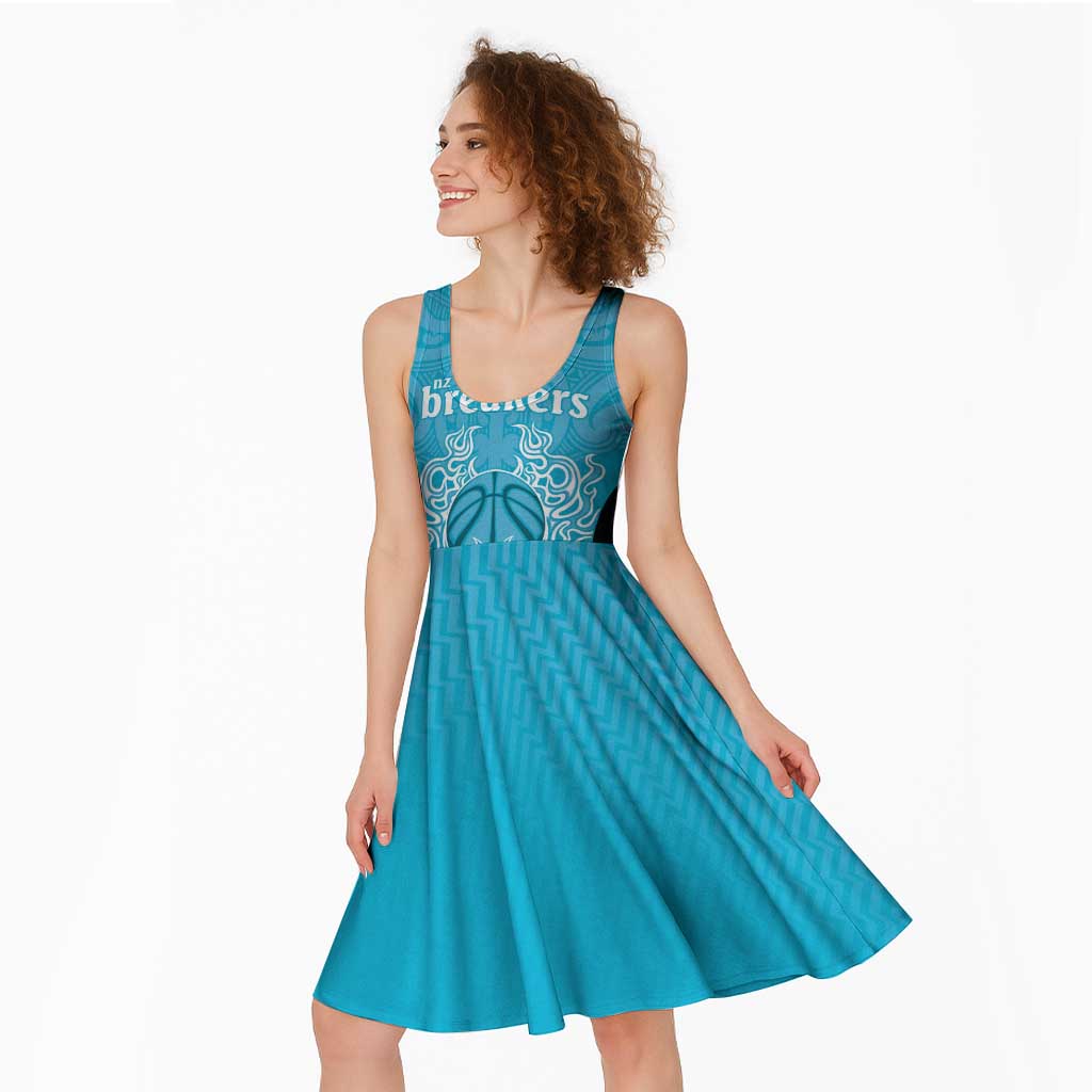 New Zealand Custom Midi Dress Fire Basketball Maori Tribal Sky Blue - Polynesian Pride