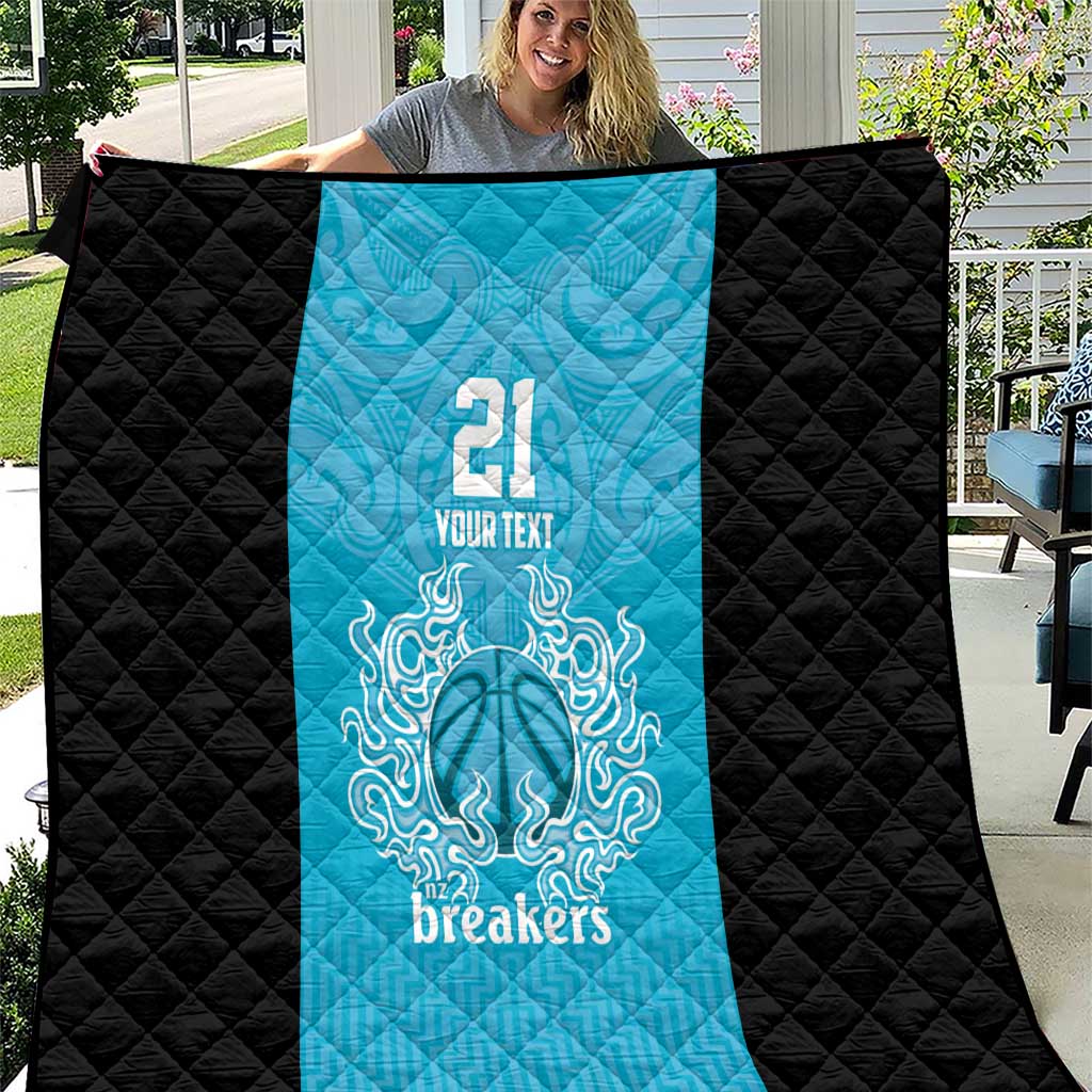 New Zealand Custom Quilt Fire Basketball Maori Tribal Sky Blue - Polynesian Pride