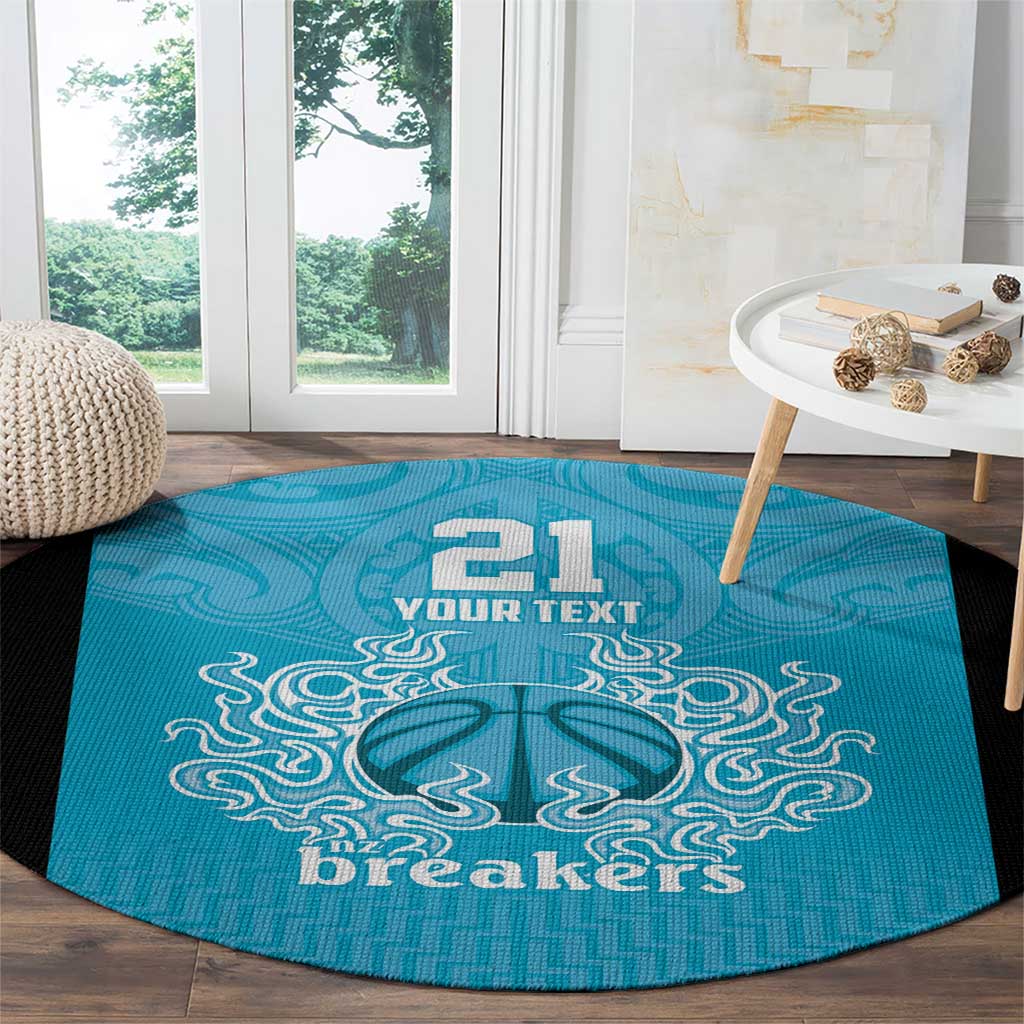 New Zealand Custom Round Carpet Fire Basketball Maori Tribal Sky Blue - Polynesian Pride