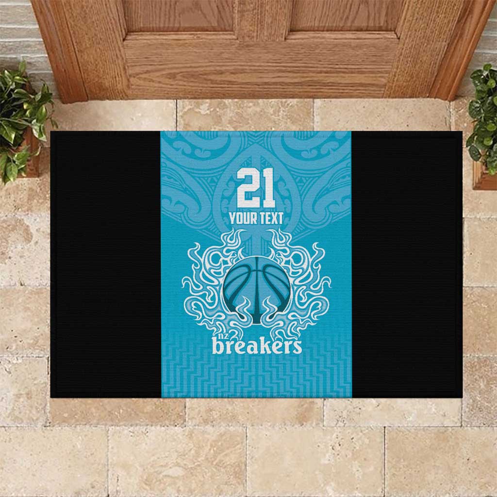 New Zealand Custom Rubber Doormat Fire Basketball Maori Tribal Sky Blue - Polynesian Pride