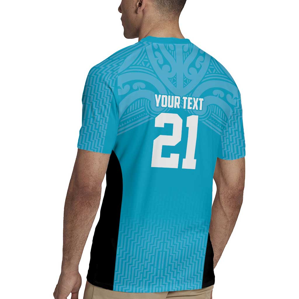 New Zealand Custom Rugby Jersey Fire Basketball Maori Tribal Sky Blue - Polynesian Pride