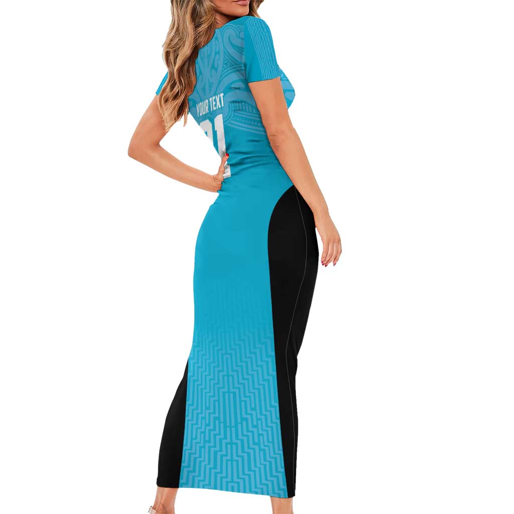 New Zealand Custom Short Sleeve Bodycon Dress Fire Basketball Maori Tribal Sky Blue - Polynesian Pride