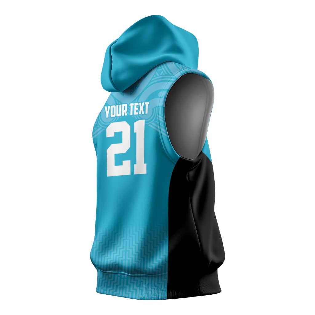 New Zealand Custom Sleeveless Hoodie Fire Basketball Maori Tribal Sky Blue - Polynesian Pride