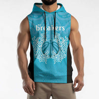 New Zealand Custom Sleeveless Hoodie Fire Basketball Maori Tribal Sky Blue - Polynesian Pride
