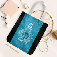 New Zealand Custom Tote Bag Fire Basketball Maori Tribal Sky Blue - Polynesian Pride