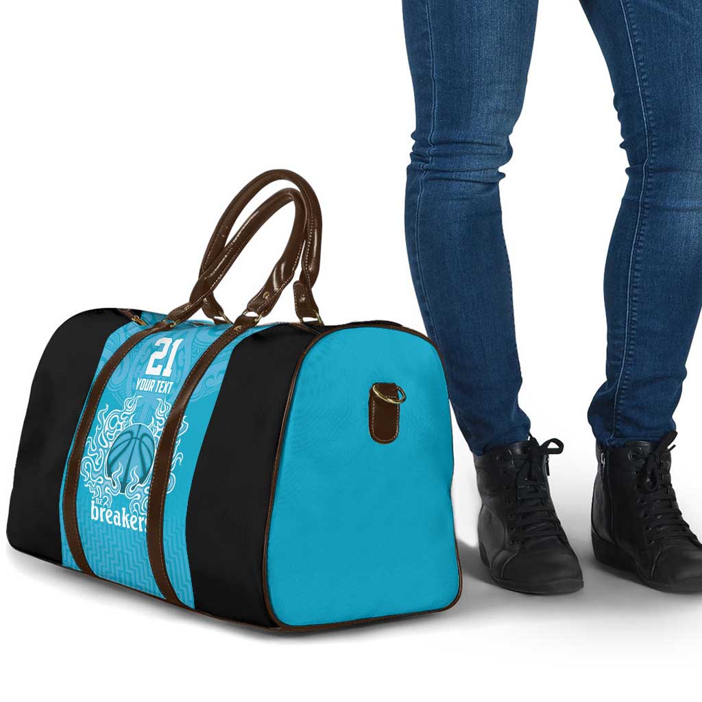 New Zealand Custom Travel Bag Fire Basketball Maori Tribal Sky Blue - Polynesian Pride
