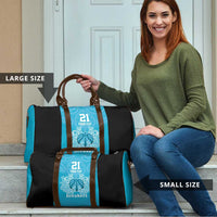 New Zealand Custom Travel Bag Fire Basketball Maori Tribal Sky Blue - Polynesian Pride