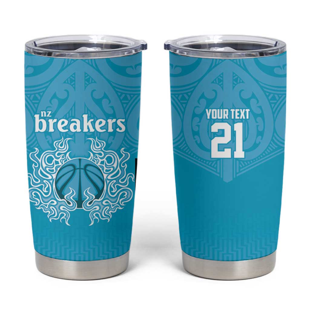 New Zealand Custom Tumbler Cup Fire Basketball Maori Tribal Sky Blue - Polynesian Pride