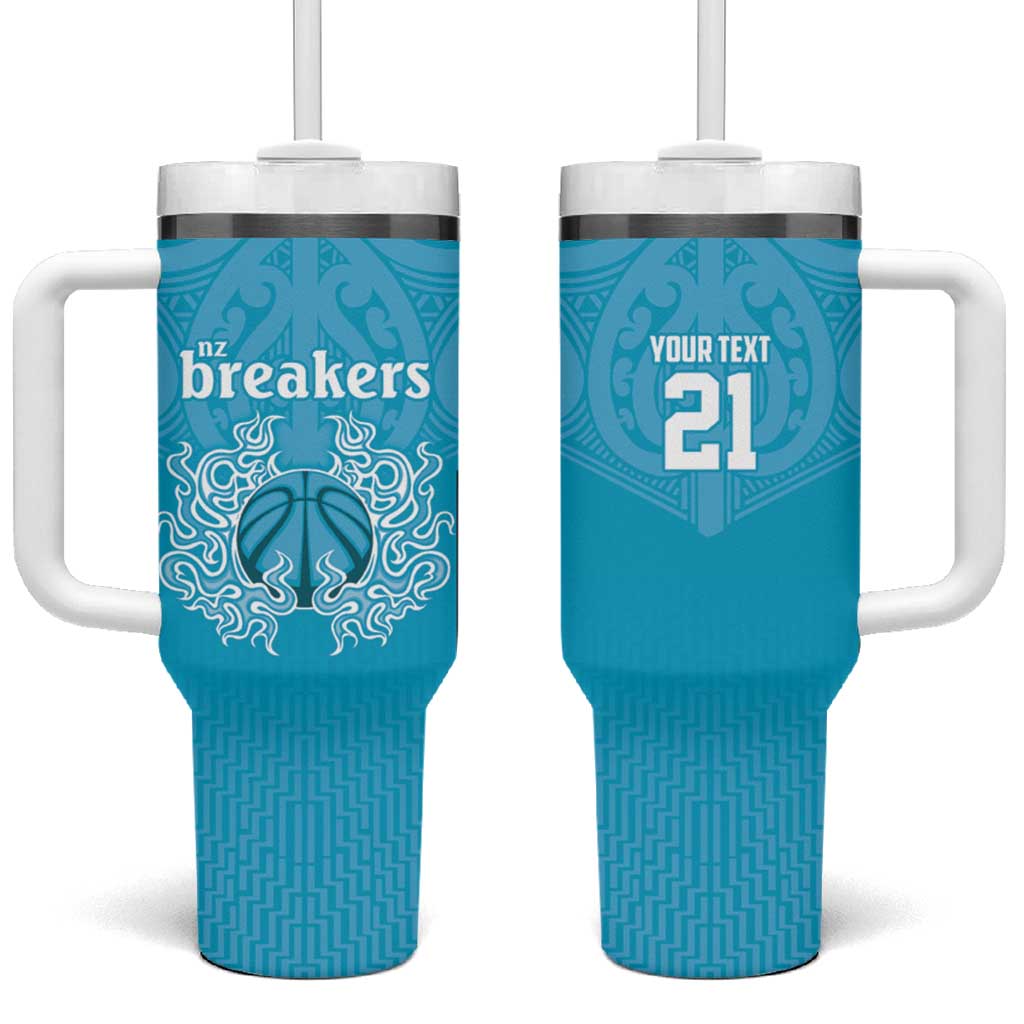 New Zealand Custom Tumbler With Handle Fire Basketball Maori Tribal Sky Blue - Polynesian Pride
