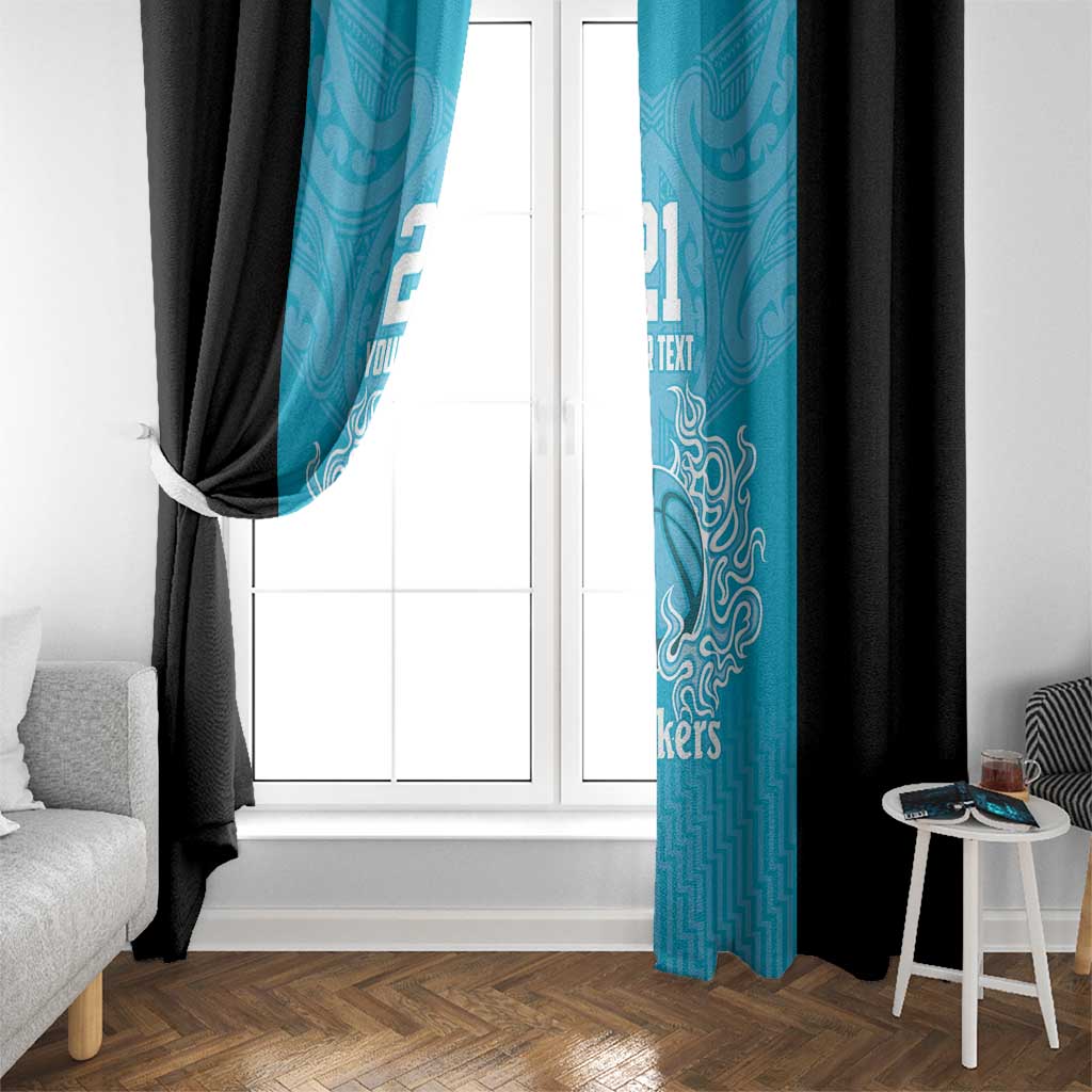 New Zealand Custom Window Curtain Fire Basketball Maori Tribal Sky Blue - Polynesian Pride