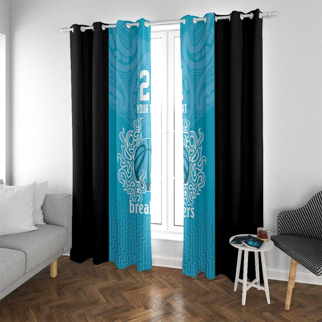 New Zealand Custom Window Curtain Fire Basketball Maori Tribal Sky Blue - Polynesian Pride