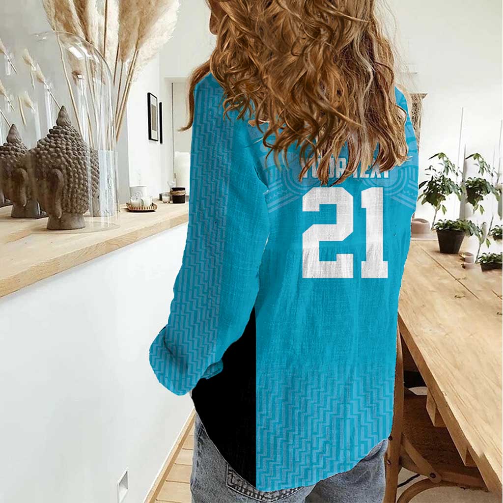 New Zealand Custom Women Casual Shirt Fire Basketball Maori Tribal Sky Blue - Polynesian Pride