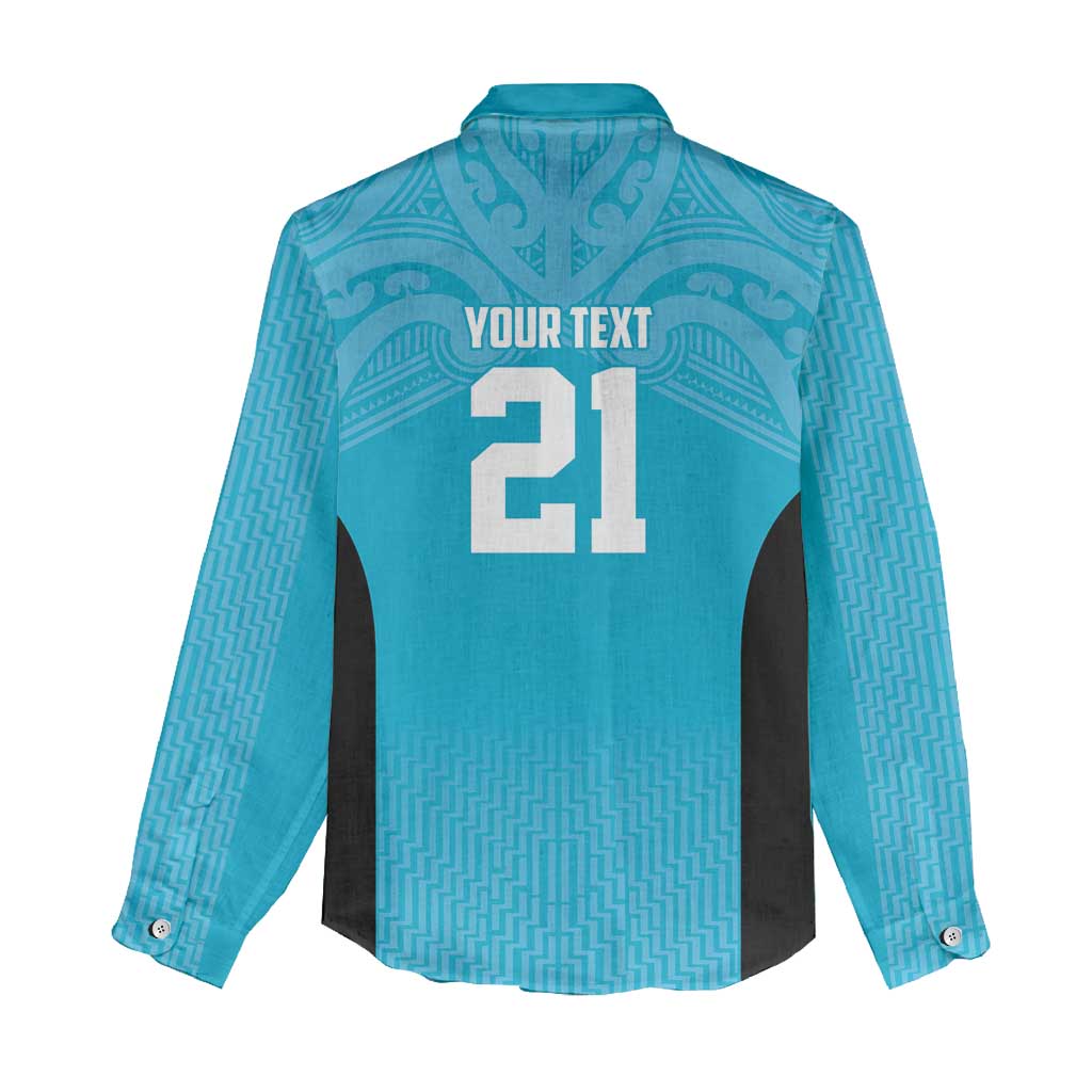 New Zealand Custom Women Casual Shirt Fire Basketball Maori Tribal Sky Blue - Polynesian Pride