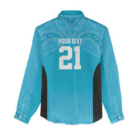 New Zealand Custom Women Casual Shirt Fire Basketball Maori Tribal Sky Blue - Polynesian Pride