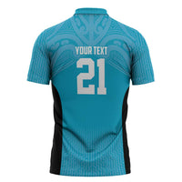 New Zealand Custom Zipper Polo Shirt Fire Basketball Maori Tribal Sky Blue - Polynesian Pride