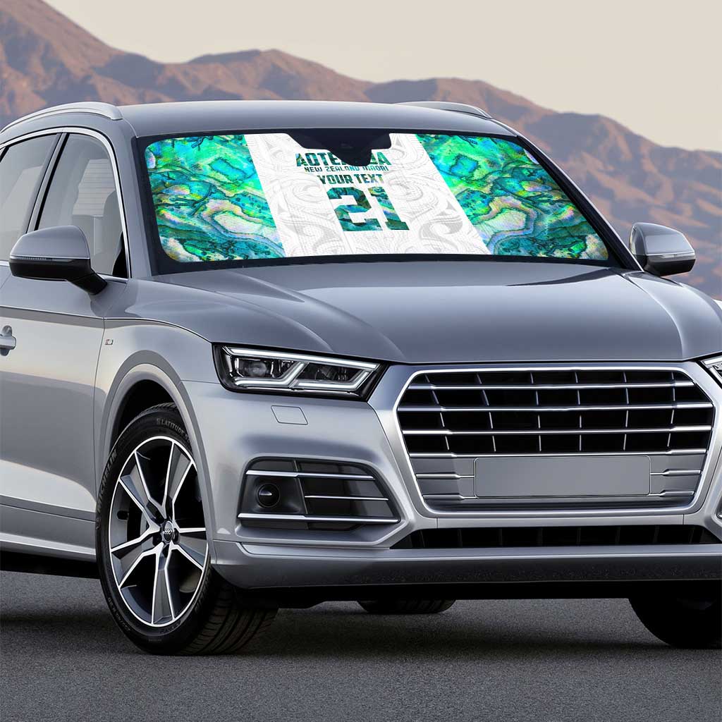 Custom New Zealand Aotearoa Auto Sun Shade Green Maori Paua Shell Indigenous - Polynesian Pride