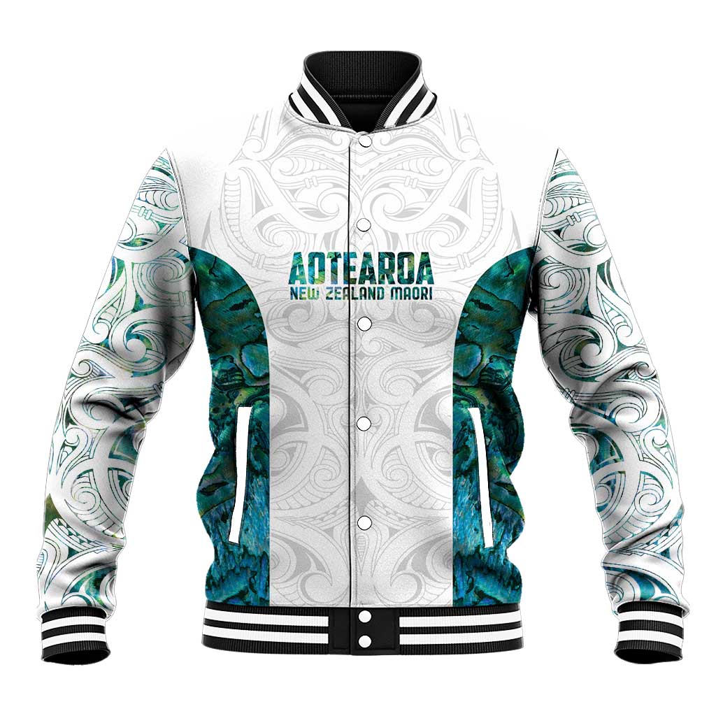 Custom New Zealand Aotearoa Baseball Jacket Green Maori Paua Shell Indigenous - Polynesian Pride