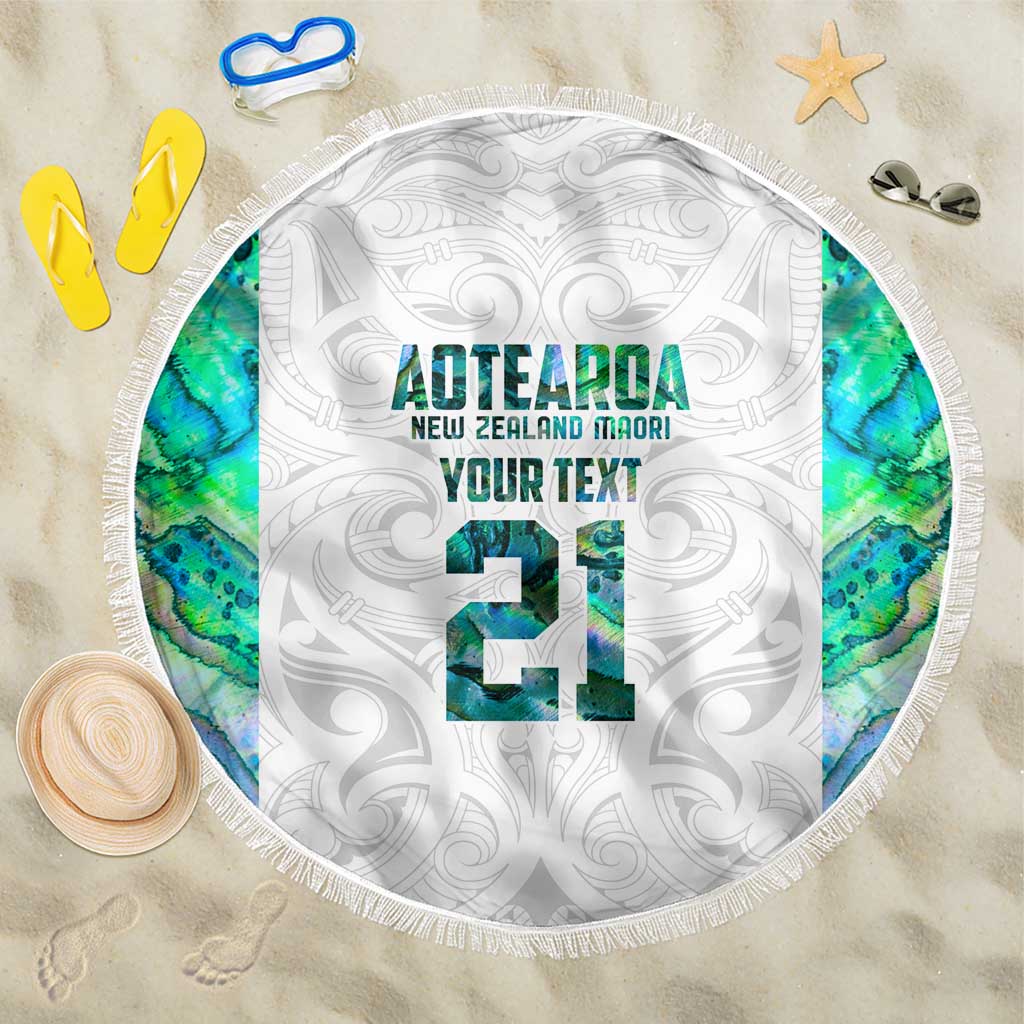 Custom New Zealand Aotearoa Beach Blanket Green Maori Paua Shell Indigenous - Polynesian Pride