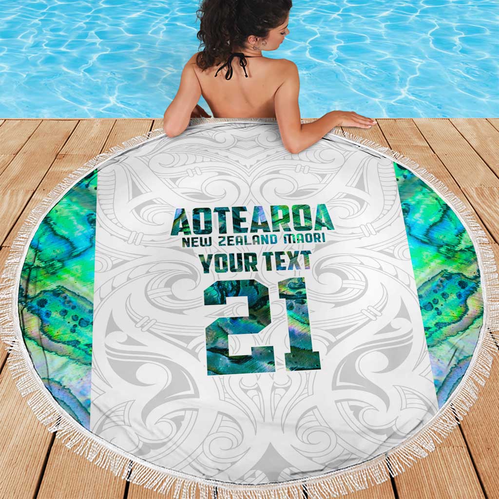 Custom New Zealand Aotearoa Beach Blanket Green Maori Paua Shell Indigenous - Polynesian Pride