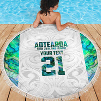 Custom New Zealand Aotearoa Beach Blanket Green Maori Paua Shell Indigenous - Polynesian Pride