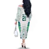 Custom New Zealand Aotearoa Family Matching Off The Shoulder Long Sleeve Dress and Hawaiian Shirt Green Maori Paua Shell Indigenous - Polynesian Pride