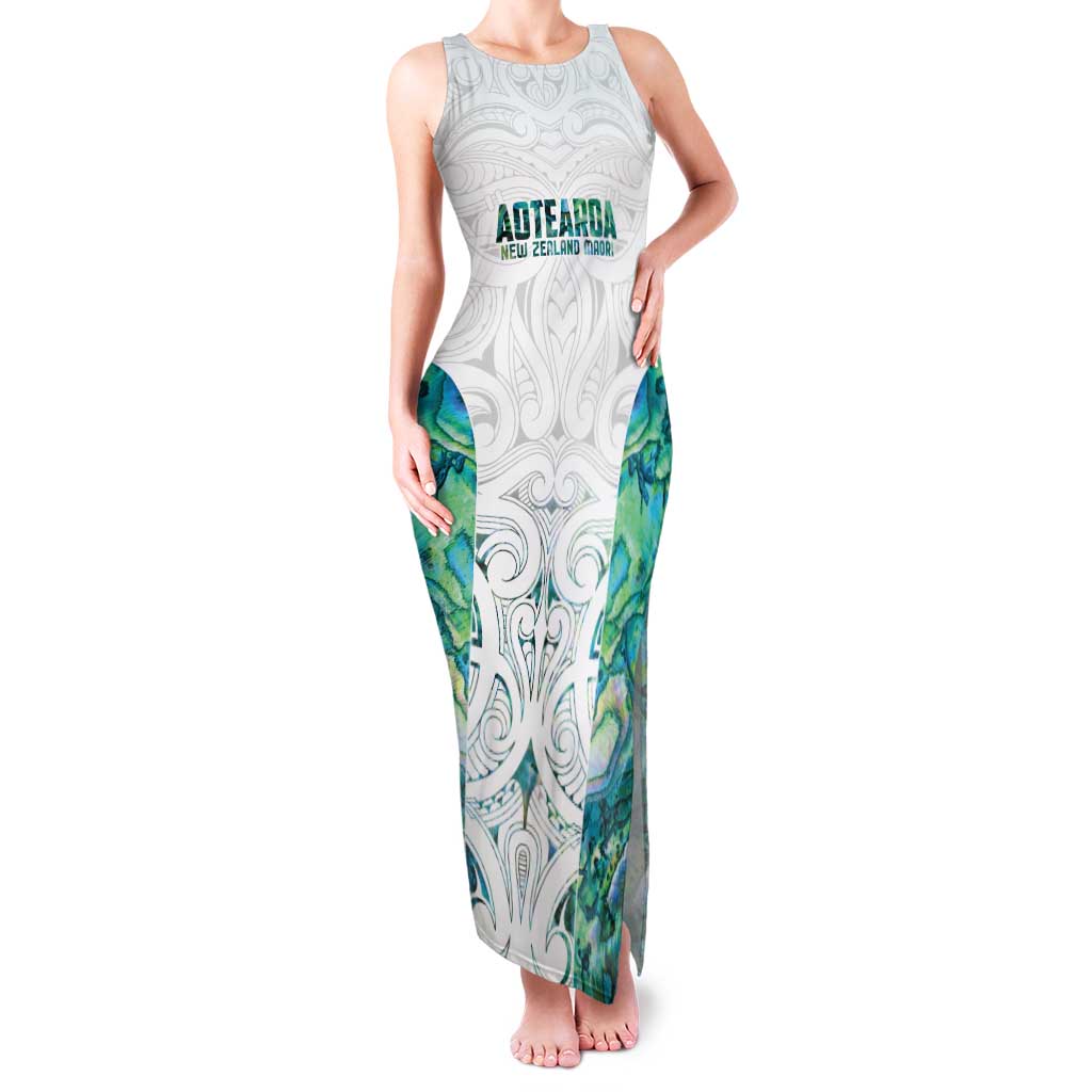 Custom New Zealand Aotearoa Family Matching Tank Maxi Dress and Hawaiian Shirt Green Maori Paua Shell Indigenous - Polynesian Pride
