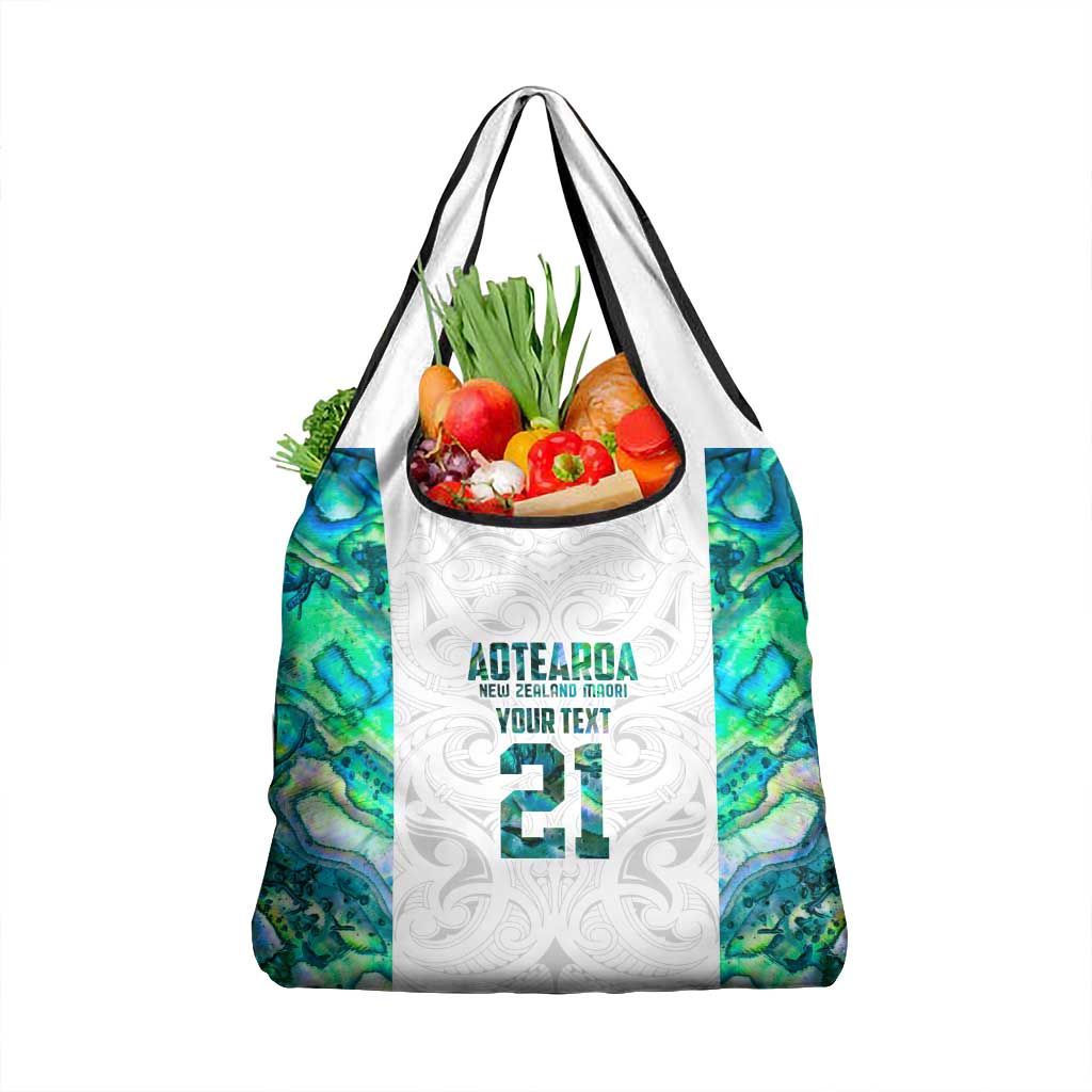 Custom New Zealand Aotearoa Grocery Bag Green Maori Paua Shell Indigenous - Polynesian Pride