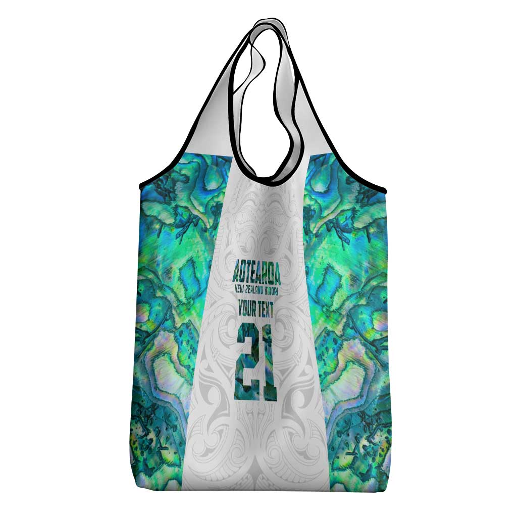 Custom New Zealand Aotearoa Grocery Bag Green Maori Paua Shell Indigenous - Polynesian Pride