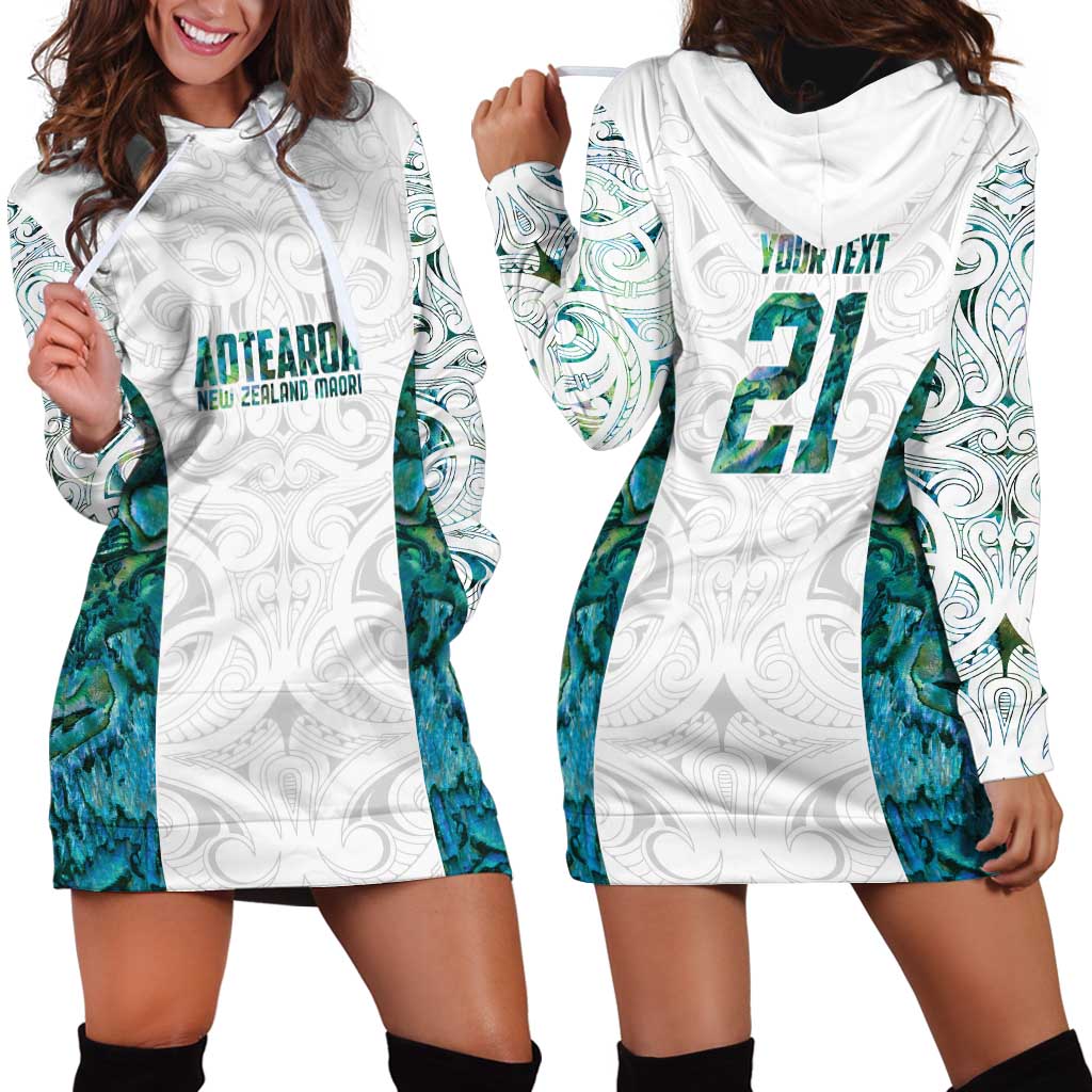 Custom New Zealand Aotearoa Hoodie Dress Green Maori Paua Shell Indigenous - Polynesian Pride