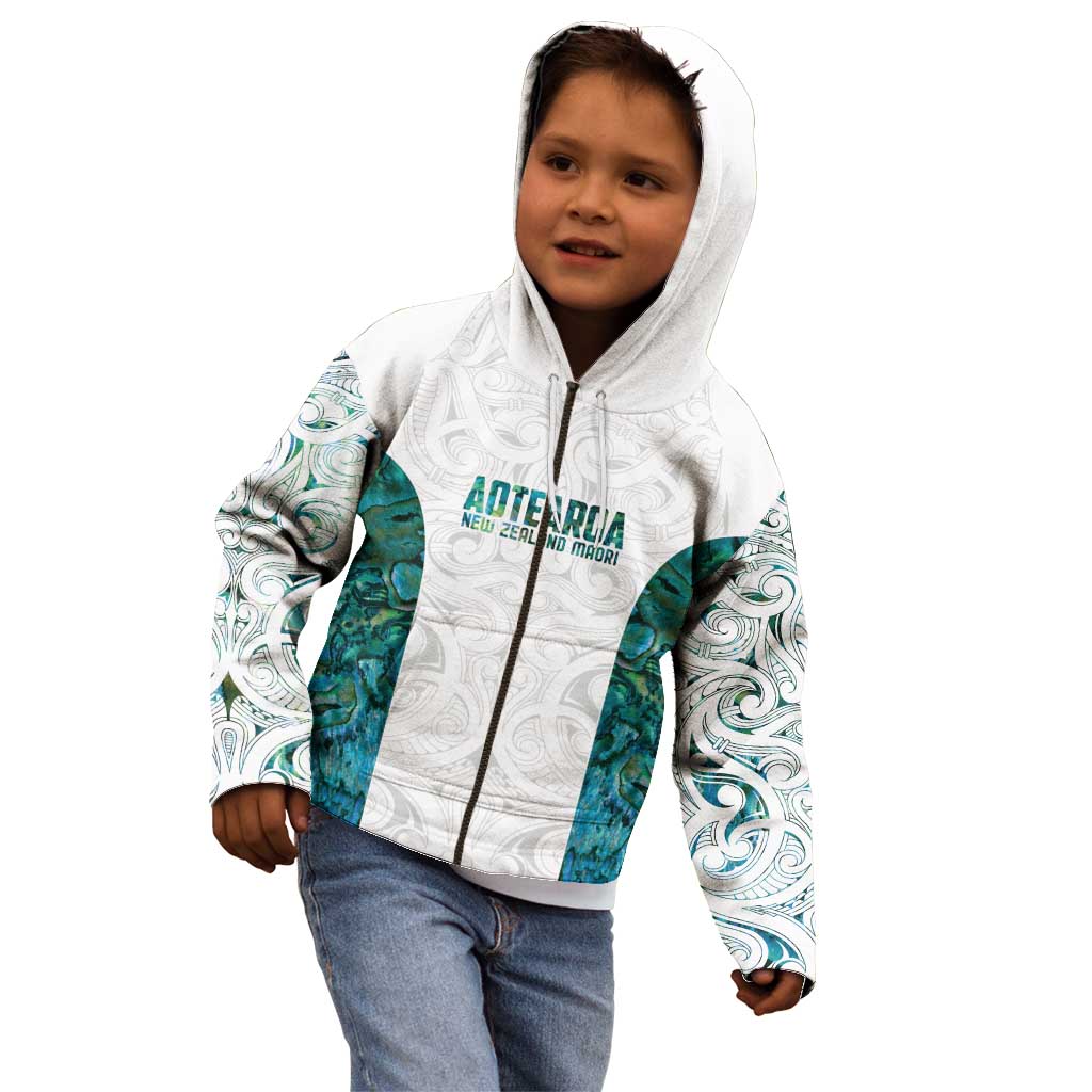 Custom New Zealand Aotearoa Kid Hoodie Green Maori Paua Shell Indigenous - Polynesian Pride