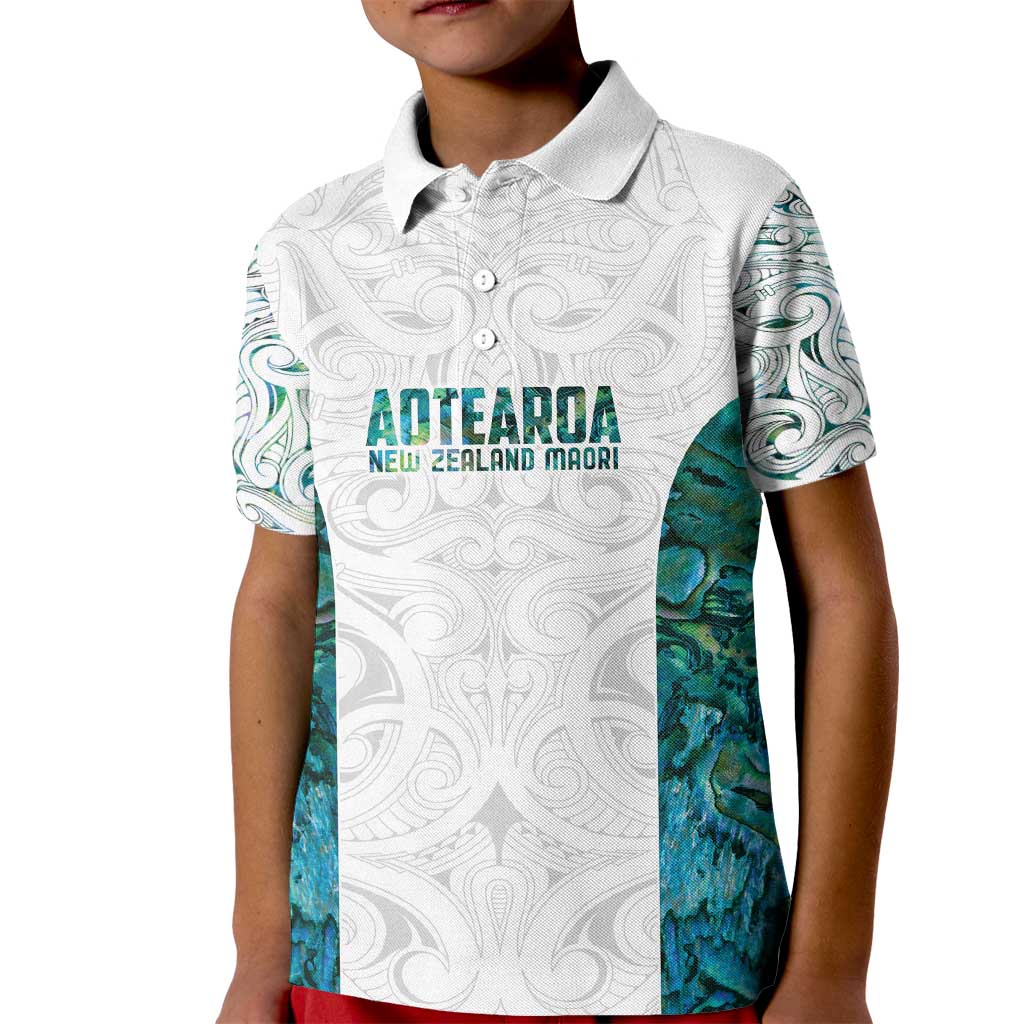 Custom New Zealand Aotearoa Kid Polo Shirt Green Maori Paua Shell Indigenous - Polynesian Pride