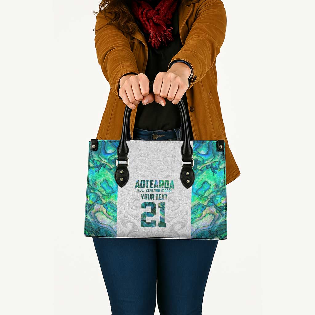 Custom New Zealand Aotearoa Leather Bag Green Maori Paua Shell Indigenous - Polynesian Pride