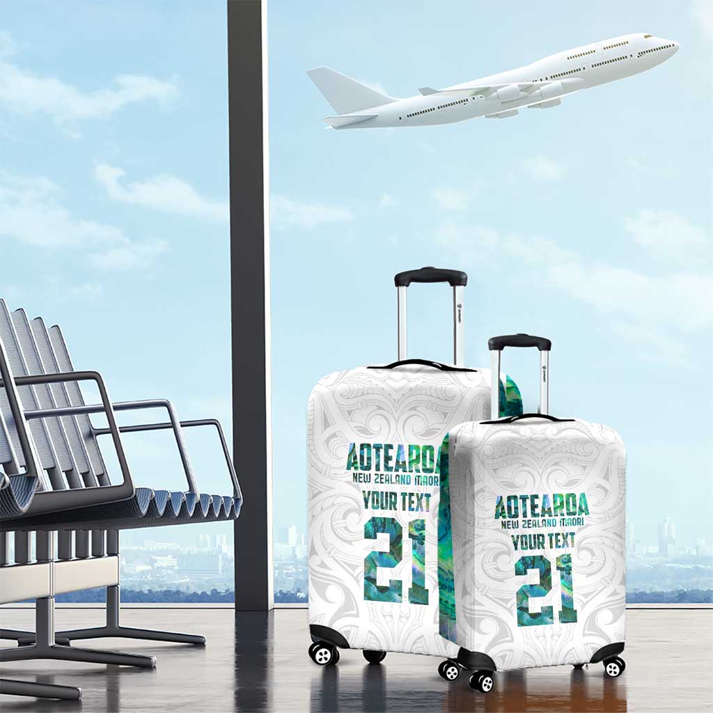 Custom New Zealand Aotearoa Luggage Cover Green Maori Paua Shell Indigenous - Polynesian Pride