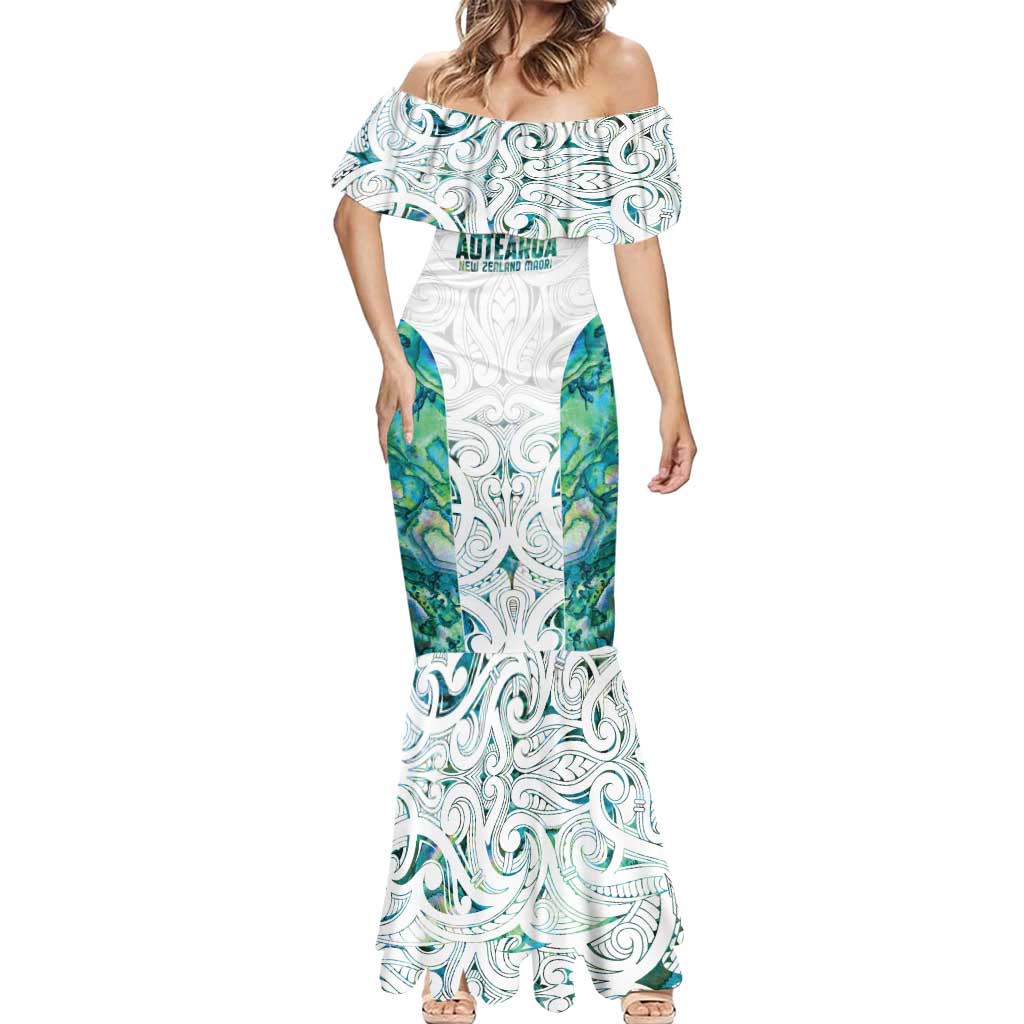 Custom New Zealand Aotearoa Mermaid Dress Green Maori Paua Shell Indigenous - Polynesian Pride