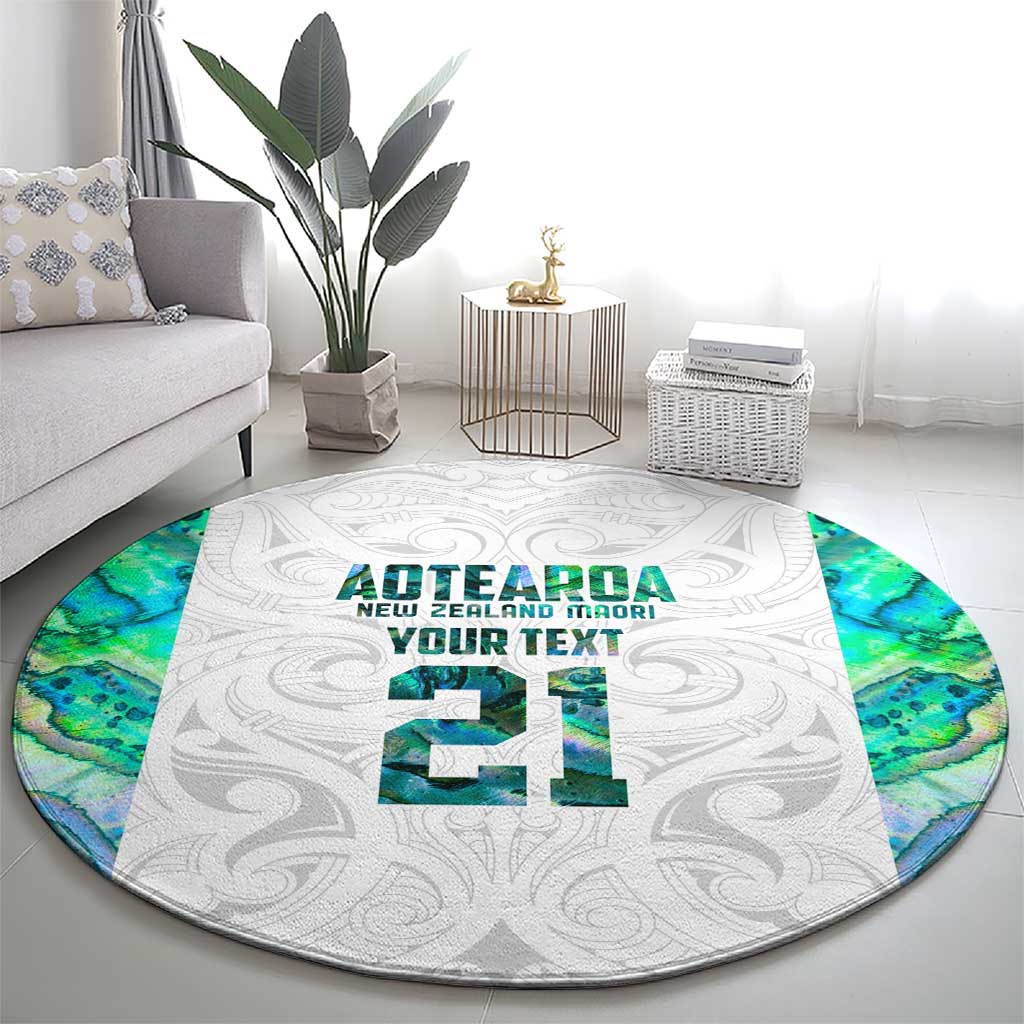 Custom New Zealand Aotearoa Round Carpet Green Maori Paua Shell Indigenous LT9 - Polynesian Pride