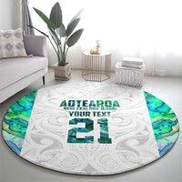 Custom New Zealand Aotearoa Round Carpet Green Maori Paua Shell Indigenous LT9 - Polynesian Pride