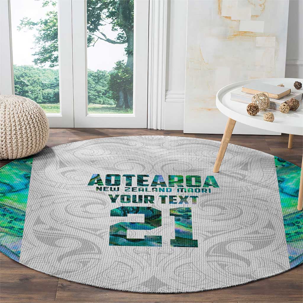 Custom New Zealand Aotearoa Round Carpet Green Maori Paua Shell Indigenous LT9 - Polynesian Pride