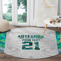 Custom New Zealand Aotearoa Round Carpet Green Maori Paua Shell Indigenous LT9 - Polynesian Pride