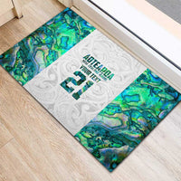 Custom New Zealand Aotearoa Rubber Doormat Green Maori Paua Shell Indigenous - Polynesian Pride