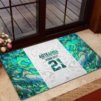 Custom New Zealand Aotearoa Rubber Doormat Green Maori Paua Shell Indigenous - Polynesian Pride