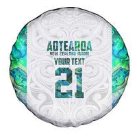 Custom New Zealand Aotearoa Spare Tire Cover Green Maori Paua Shell Indigenous - Polynesian Pride